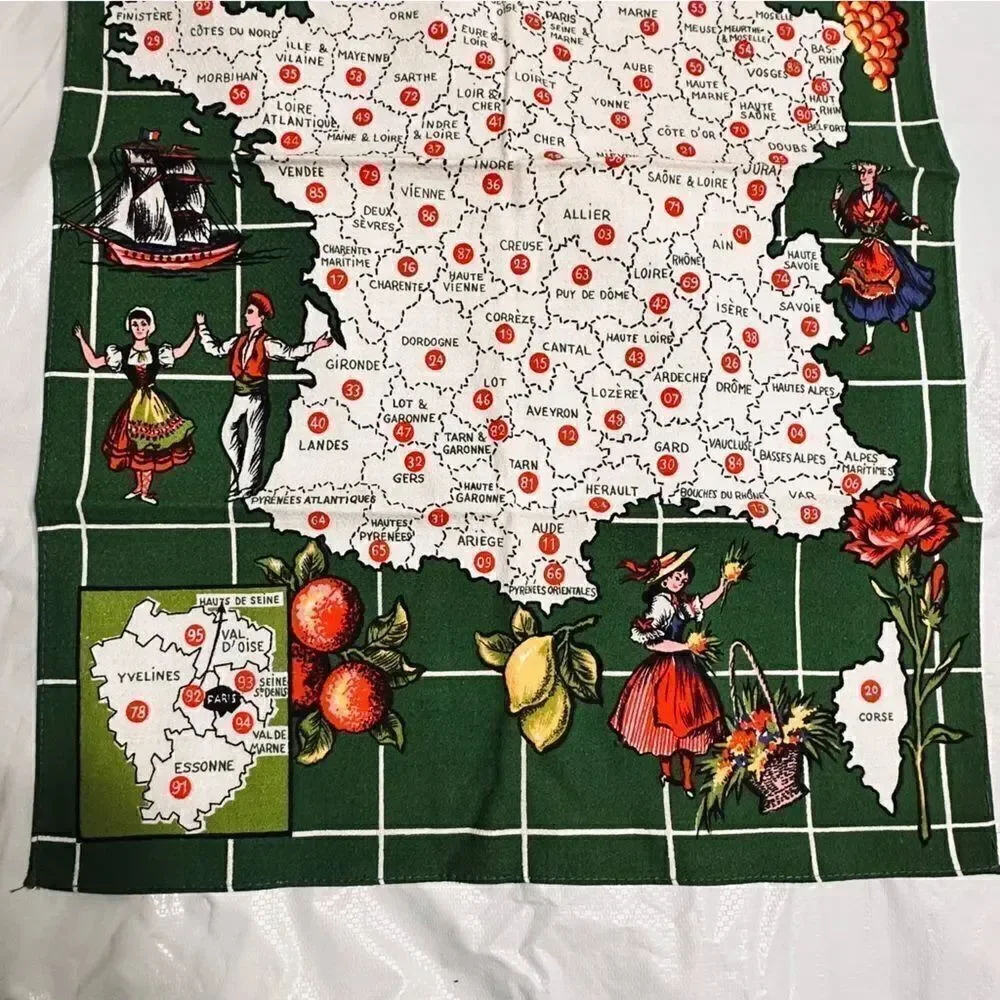 Vintage Collectible Map of France Tea Towel Kitchen Towel